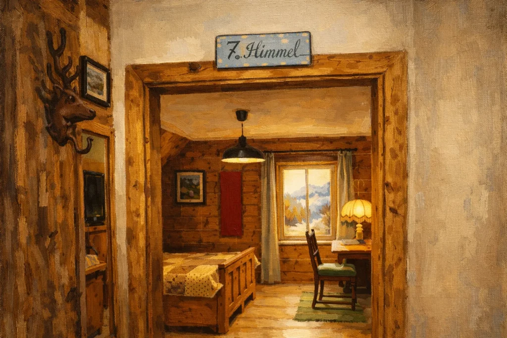 Junior Suite „Alfons Walde“ im Landhaus Gritschacher – künstlerische Darstellung des Zirbenzimmers